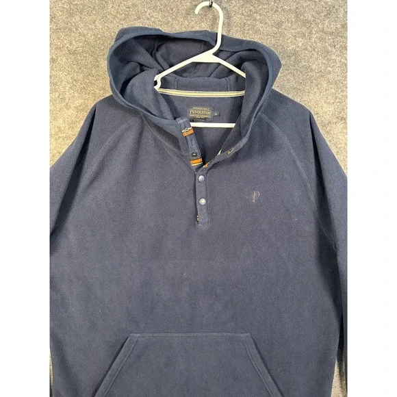 Pendleton Mens XL Navy Blue Fleece Henley Hoodie Pullover Kangaroo Pocket XL